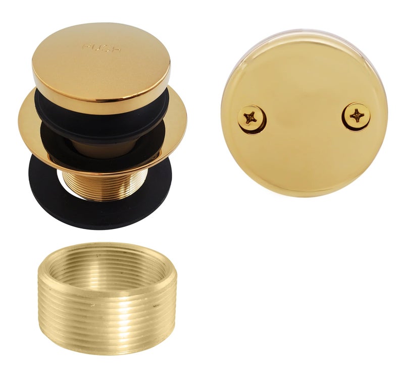 Westbrass Universal Fine or Coarse Thread Replacement Tip-Toe Strainer Drain with 2-Hole Faceplate, Polished Brass, D93K-01 - Image 1